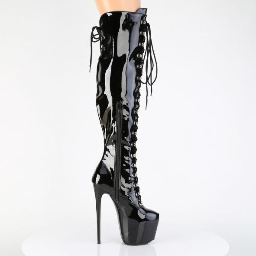 Product image of Pleaser JUBILANT-3012 Blk Str. Pat 7 Inch Heel 3 Inch Concealed PF Over-The-Knee Boot Side Zip