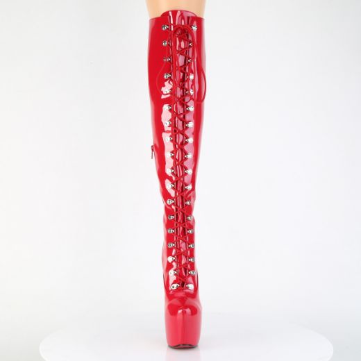 Product image of Pleaser JUBILANT-3012 Red Str. Pat 7 Inch Heel 3 Inch Concealed PF Over-The-Knee Boot Side Zip