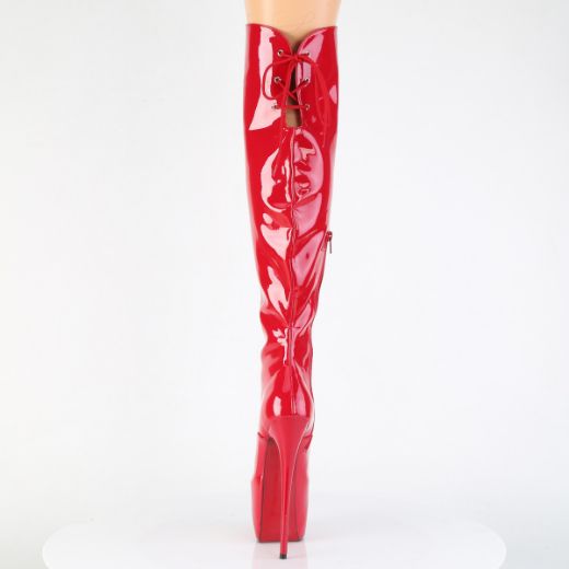 Product image of Pleaser JUBILANT-3012 Red Str. Pat 7 Inch Heel 3 Inch Concealed PF Over-The-Knee Boot Side Zip