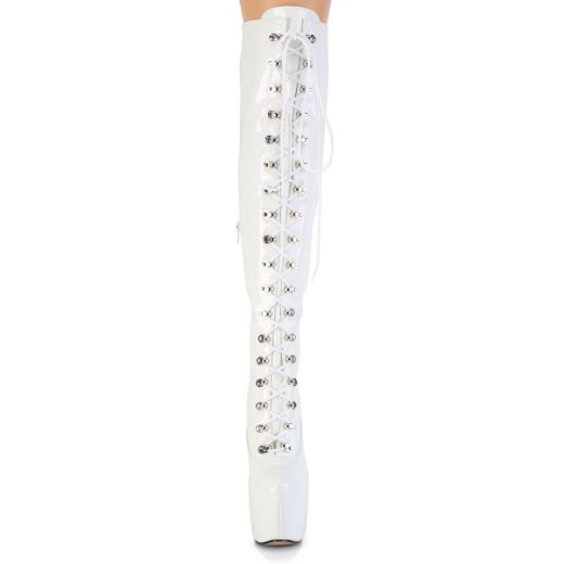 Product image of Pleaser JUBILANT-3012 Wht Str. Pat 7 Inch Heel 3 Inch Concealed PF Over-The-Knee Boot Side Zip