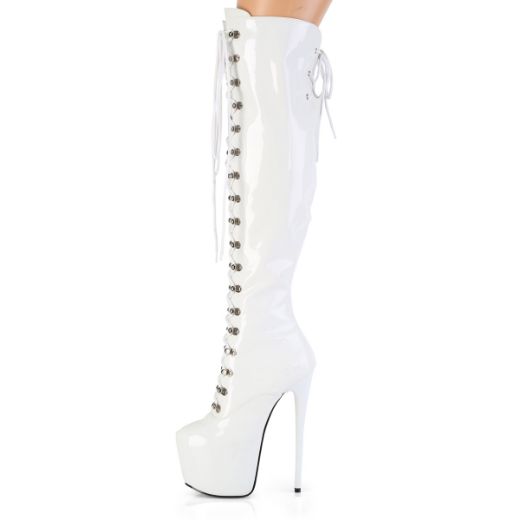 Product image of Pleaser JUBILANT-3012 Wht Str. Pat 7 Inch Heel 3 Inch Concealed PF Over-The-Knee Boot Side Zip