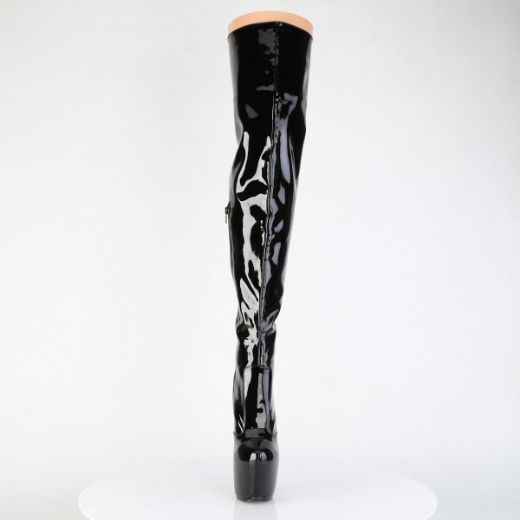 Product image of Pleaser JUBILANT-3007 Blk Str. Pat 7 Inch Heel 3 Inch Concealed PF Stretch Thigh Boot Side Zip