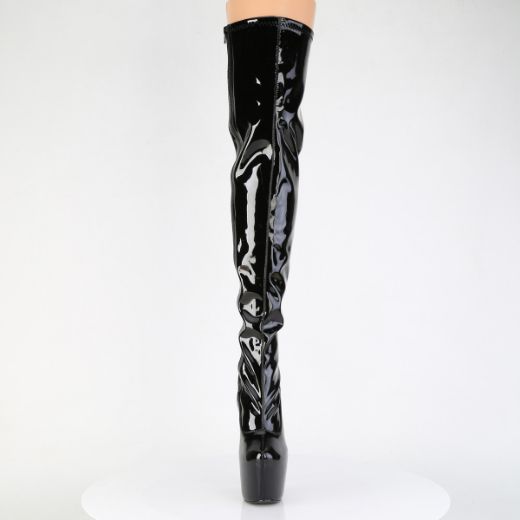 Product image of Pleaser JUBILANT-3000 Blk Str. Pat 7 Inch Heel 3 Inch Concealed PF Stretch Thigh Boot Side Zip