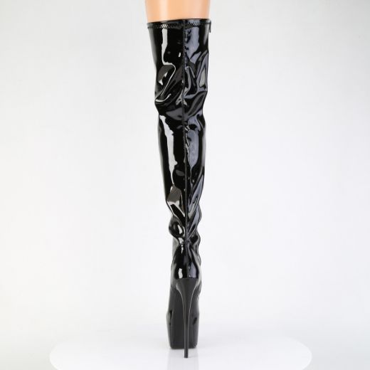 Product image of Pleaser JUBILANT-3000 Blk Str. Pat 7 Inch Heel 3 Inch Concealed PF Stretch Thigh Boot Side Zip