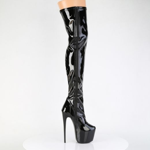 Product image of Pleaser JUBILANT-3000 Blk Str. Pat 7 Inch Heel 3 Inch Concealed PF Stretch Thigh Boot Side Zip