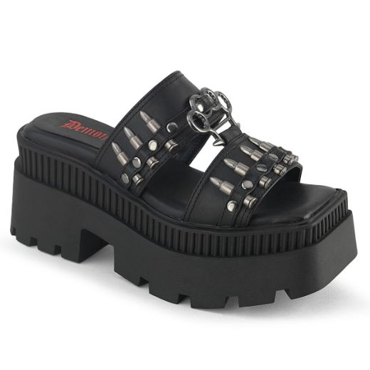 Product image of Demoniacult WRATH-08 Blk Vegan Leather 3 1/4 Inch Chunky Heel 2 Inch Square-Toe PF Slide Sandal