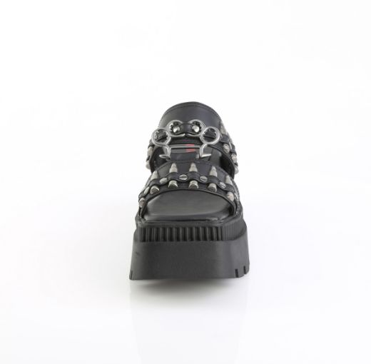 Product image of Demoniacult WRATH-08 Blk Vegan Leather 3 1/4 Inch Chunky Heel 2 Inch Square-Toe PF Slide Sandal