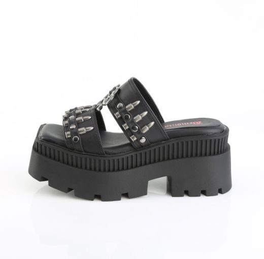 Product image of Demoniacult WRATH-08 Blk Vegan Leather 3 1/4 Inch Chunky Heel 2 Inch Square-Toe PF Slide Sandal