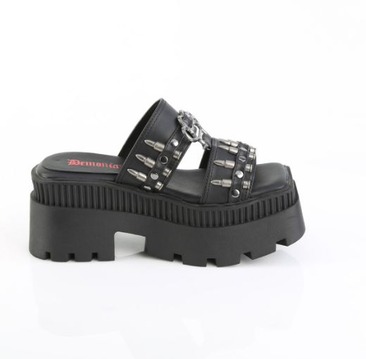 Product image of Demoniacult WRATH-08 Blk Vegan Leather 3 1/4 Inch Chunky Heel 2 Inch Square-Toe PF Slide Sandal