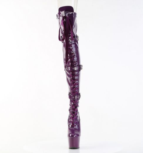 Product image of Pleaser ADORE-3028 Purple Str. Pat/Purple 7 Inch Heel 2 3/4 Inch PF Lace-Up Front Thigh Boot Side Zip