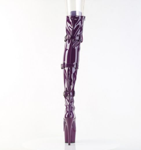 Product image of Pleaser ADORE-3028 Purple Str. Pat/Purple 7 Inch Heel 2 3/4 Inch PF Lace-Up Front Thigh Boot Side Zip