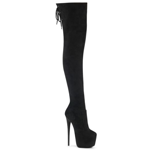 Product image of Pleaser JUBILANT-3007FS Blk Faux Suede 7 Inch Heel 3 Inch Concealed PF Stretch Thigh Boot Side Zip