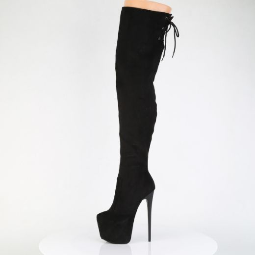 Product image of Pleaser JUBILANT-3007FS Blk Faux Suede 7 Inch Heel 3 Inch Concealed PF Stretch Thigh Boot Side Zip