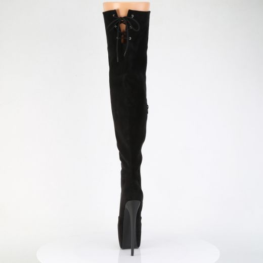 Product image of Pleaser JUBILANT-3007FS Blk Faux Suede 7 Inch Heel 3 Inch Concealed PF Stretch Thigh Boot Side Zip