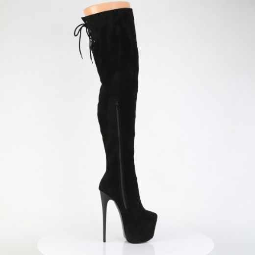 Product image of Pleaser JUBILANT-3007FS Blk Faux Suede 7 Inch Heel 3 Inch Concealed PF Stretch Thigh Boot Side Zip