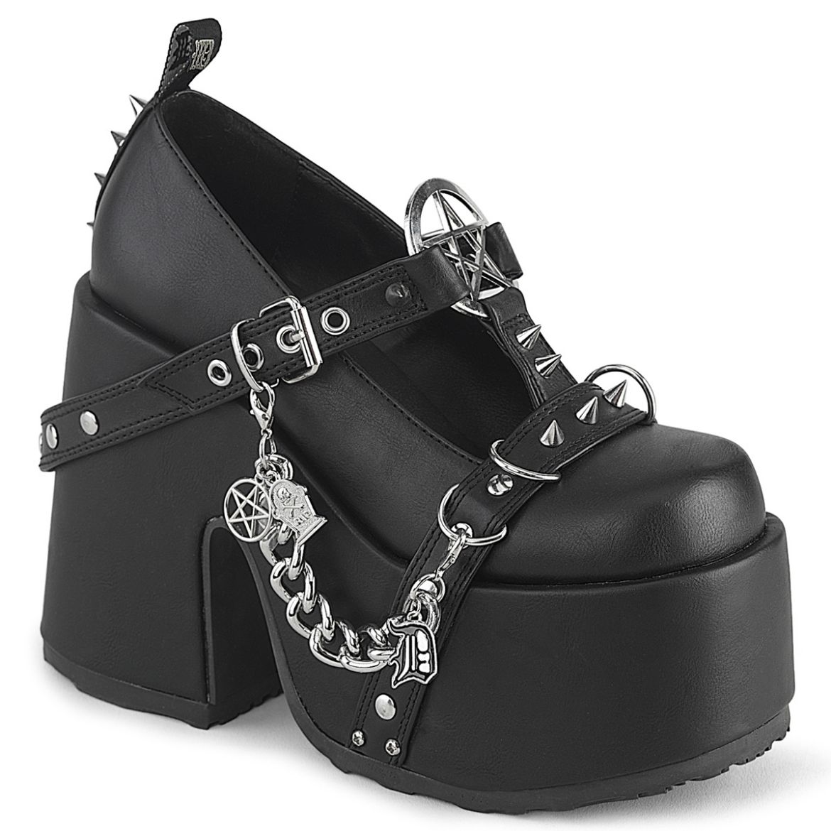 Product image of Demoniacult CAMEL-33 Blk Vegan Leather 5 Inch Chunky Heel 3 Inch Platform Eyelet T-Strap Maryjane