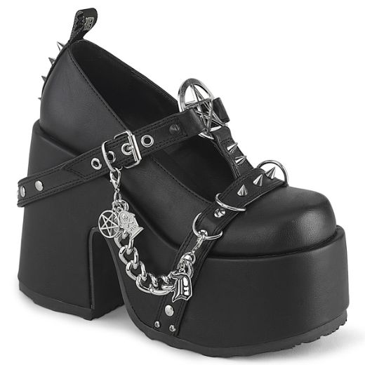 Product image of Demoniacult CAMEL-33 Blk Vegan Leather 5 Inch Chunky Heel 3 Inch Platform Eyelet T-Strap Maryjane