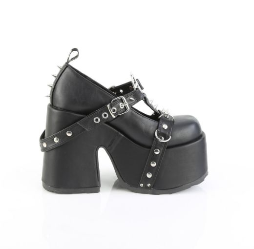 Product image of Demoniacult CAMEL-33 Blk Vegan Leather 5 Inch Chunky Heel 3 Inch Platform Eyelet T-Strap Maryjane