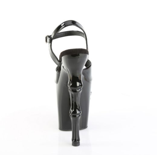 Product image of Pleaser RAPTURE-809 Blk Pat/Blk 8 Inch Finger Bone Heel 4 Inch Skull PF Ankle Strap Sandal