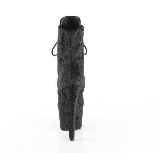 Product image of Pleaser ADORE-1020WR Blk Shimmering Fabric/Blk 7 Inch Heel 2 3/4 Inch PF Lace-Up Front Ankle Boot Side Zip