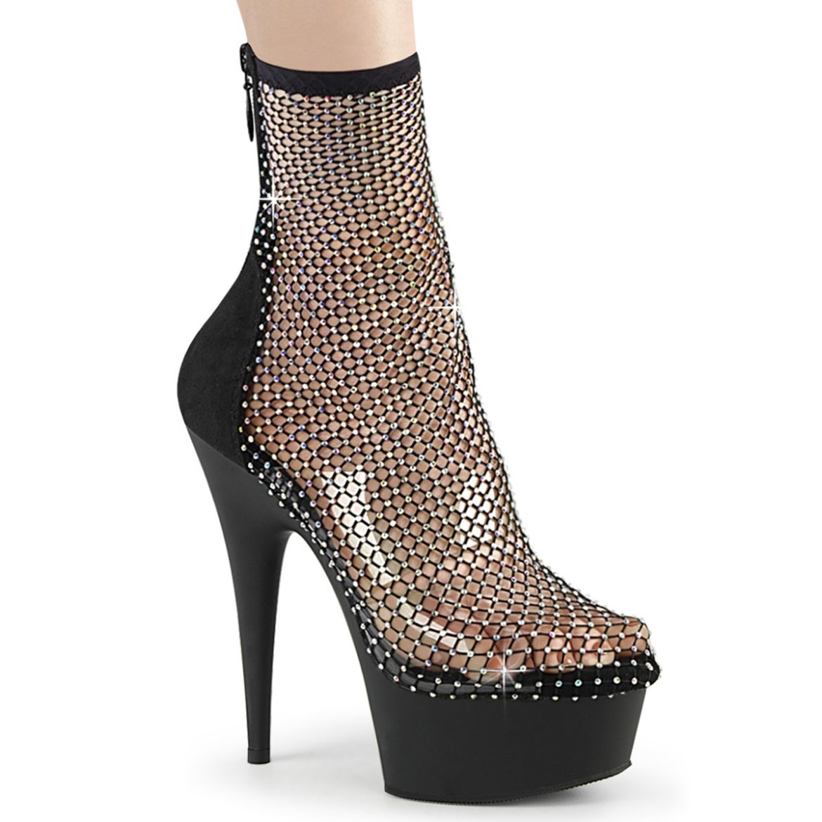 Product image of Pleaser DELIGHT-1009 Blk Faux Suede-RS Mesh/Blk Matte 6 Inch Heel 1 3/4 Inch PF RS Mesh Ankle Boot Back Zip