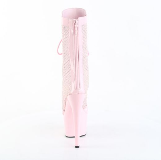 Product image of Pleaser ADORE-1048RSNT B. Pink Pat-Mesh-RS/B. Pink 7 Inch Heel 2 3/4 Inch PF Peep Toe Ankle Boot Side Zip