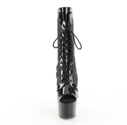 Product image of Pleaser ADORE-1048RSNT Blk Pat-Mesh-RS/Blk 7 Inch Heel 2 3/4 Inch PF Peep Toe Ankle Boot Side Zip