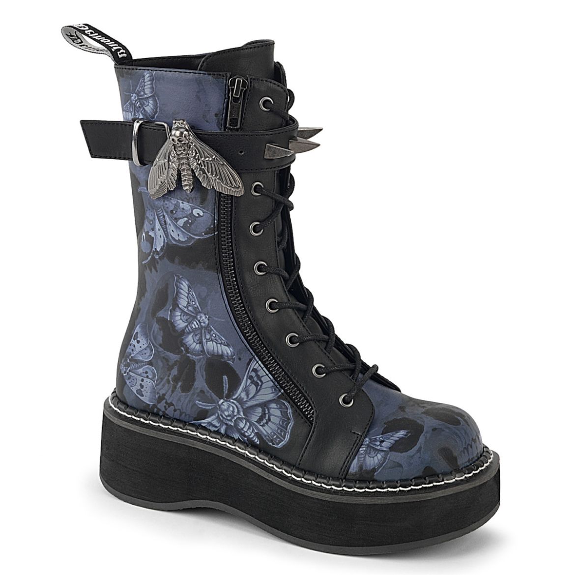Product image of Demoniacult EMILY-352-PT Blk Vegan Leather 2 Inch Platform Calf High Lace-Up Boot W/ Outer Metal Zipper