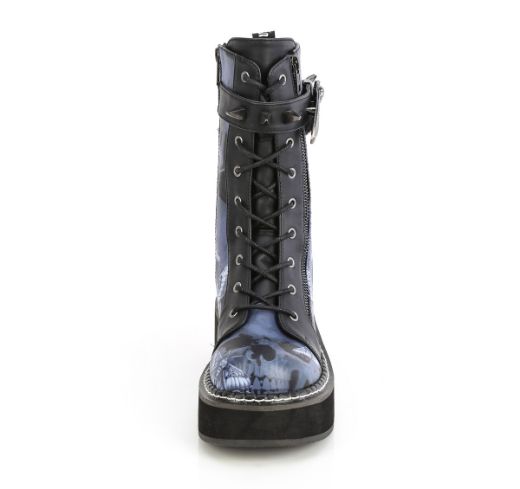 Product image of Demoniacult EMILY-352-PT Blk Vegan Leather 2 Inch Platform Calf High Lace-Up Boot W/ Outer Metal Zipper