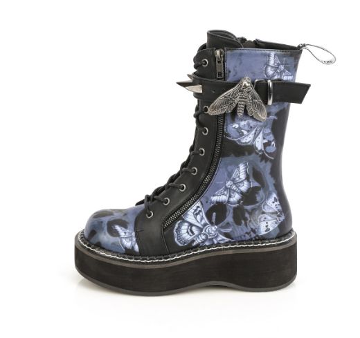 Product image of Demoniacult EMILY-352-PT Blk Vegan Leather 2 Inch Platform Calf High Lace-Up Boot W/ Outer Metal Zipper