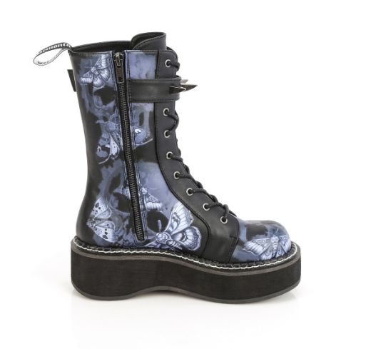 Product image of Demoniacult EMILY-352-PT Blk Vegan Leather 2 Inch Platform Calf High Lace-Up Boot W/ Outer Metal Zipper