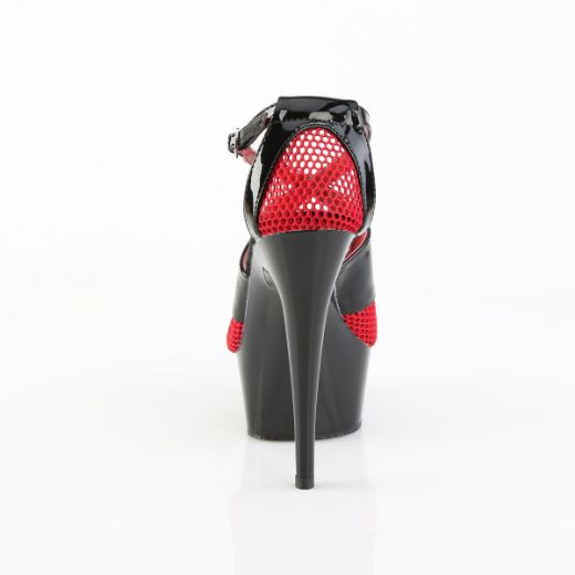 Product image of Pleaser DELIGHT-652-1 Blk Pat-Red Fishnet/Blk *6 Inch Heel 1 3/4 Inch PF Two Tone Peep Toe Criss-Cross Sandal