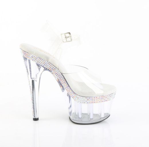 Product image of Pleaser ADORE-708MLS Clr/Clr 7 Inch Heel 2 3/4 Inch PF Ankle Strap Sandal w/ RS Lines
