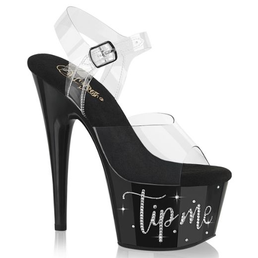 Product image of Pleaser ADORE-708TIP-02 Clr/Blk-Slv RS 7 Inch Heel 2 3/4 Inch PF Ankle Strap Sandal w/ RS