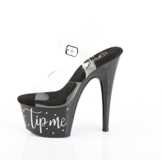 Product image of Pleaser ADORE-708TIP-02 Clr/Blk-Slv RS 7 Inch Heel 2 3/4 Inch PF Ankle Strap Sandal w/ RS