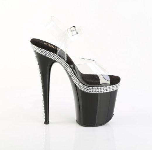Product image of Pleaser FLAMINGO-808MLS Clr/Blk 8 Inch Heel 4 Inch PF Ankle Strap Sandal w/ RS Lines