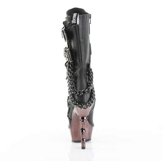 Product image of Demoniacult MUERTO-159 Blk Vegan Leather/Pewter Chrome 5 1/2 Inch Finger Bone Heel 1 1/2 Inch PF Mid-Calf Boot Side Zip