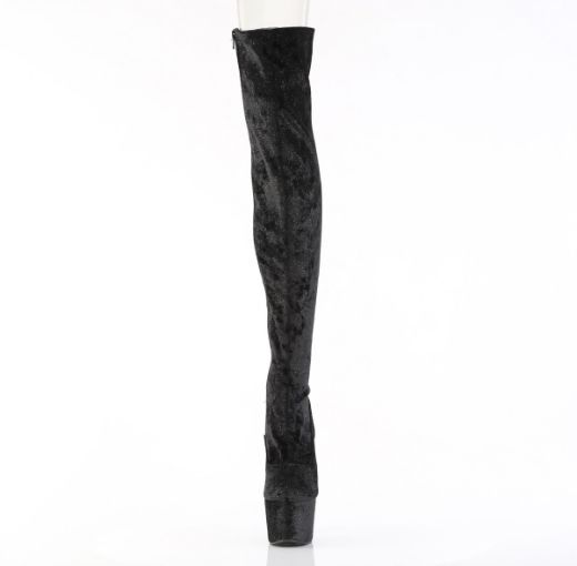 Product image of Pleaser ADORE-3000WR Blk Shimmering Fabric/Blk 7 Inch Heel 2 3/4 Inch PF Stretch Thigh Boot Side Zip
