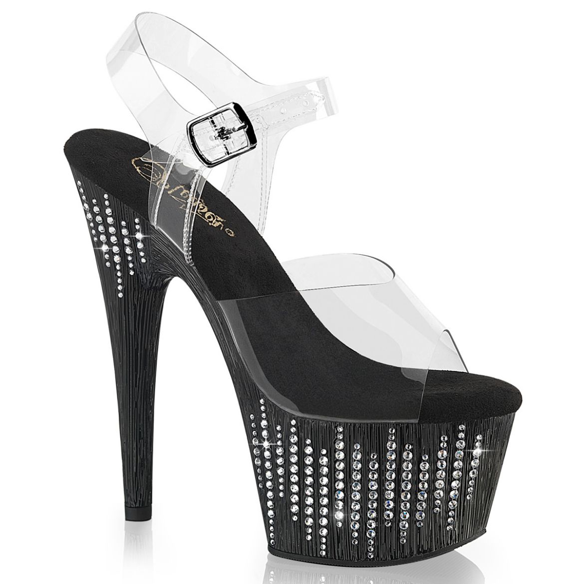 Product image of Pleaser ADORE-708WFRS Clr/Blk-Slv RS 7 Inch Heel 2 3/4 Inch PF Ankle Strap Sandal w/ Sprinkle RS