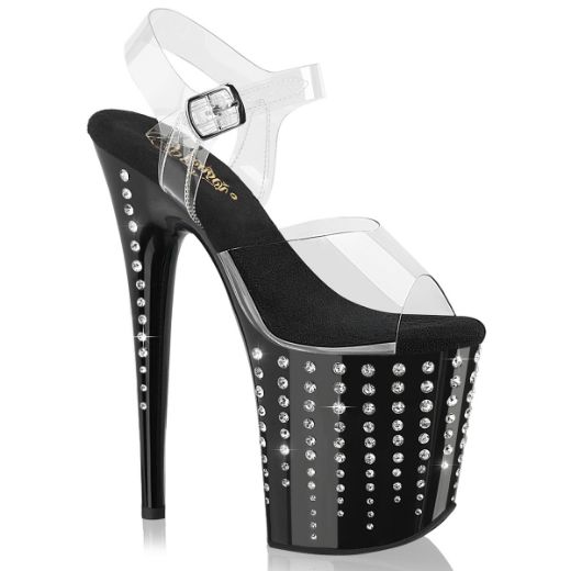 Product image of Pleaser FLAMINGO-808TDRS Clr/Blk-Slv RS 8 Inch Heel 4 Inch PF Ankle Strap Sandal w/ RS