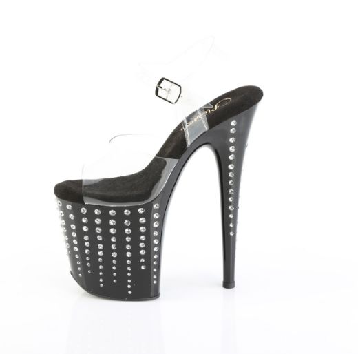 Product image of Pleaser FLAMINGO-808TDRS Clr/Blk-Slv RS 8 Inch Heel 4 Inch PF Ankle Strap Sandal w/ RS