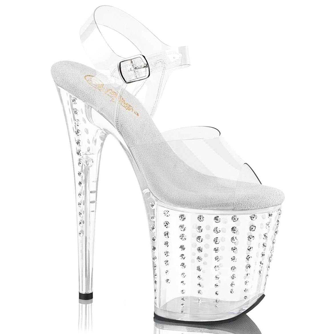 Product image of Pleaser FLAMINGO-808TDRS Clr/Clr-Slv RS 8 Inch Heel 4 Inch PF Ankle Strap Sandal w/ RS