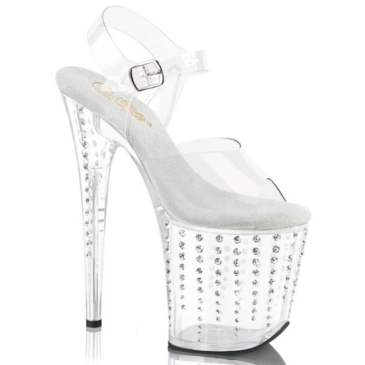 Product image of Pleaser FLAMINGO-808TDRS Clr/Clr-Slv RS 8 Inch Heel 4 Inch PF Ankle Strap Sandal w/ RS