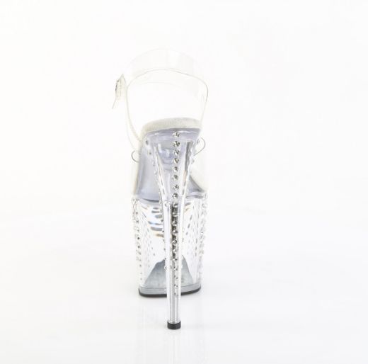 Product image of Pleaser FLAMINGO-808TDRS Clr/Clr-Slv RS 8 Inch Heel 4 Inch PF Ankle Strap Sandal w/ RS