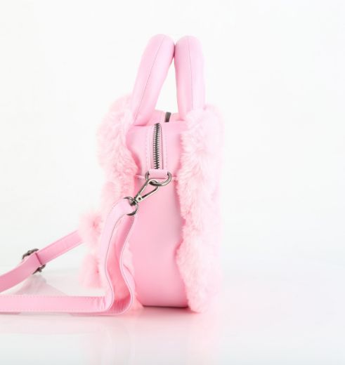 Product image of Demoniacult HB-631 B. PINK VEGAN LEATHER-FAUX FUR Faux Leather & Fur Heart Shaped Convertible 20x24x8cm Purse