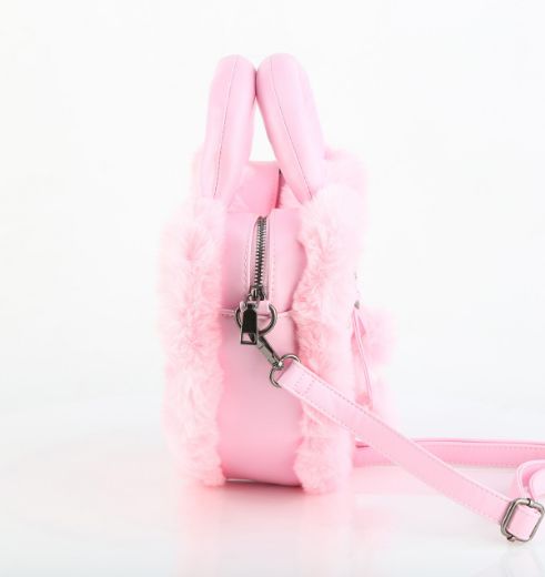 Product image of Demoniacult HB-631 B. PINK VEGAN LEATHER-FAUX FUR Faux Leather & Fur Heart Shaped Convertible 20x24x8cm Purse