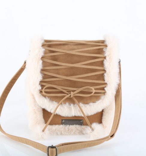 Product image of Demoniacult HB-663 CAMEL FAUX SUEDE-FAUX FUR *Faux Suede & Fur Crossbody 20x24x8 cm Bag