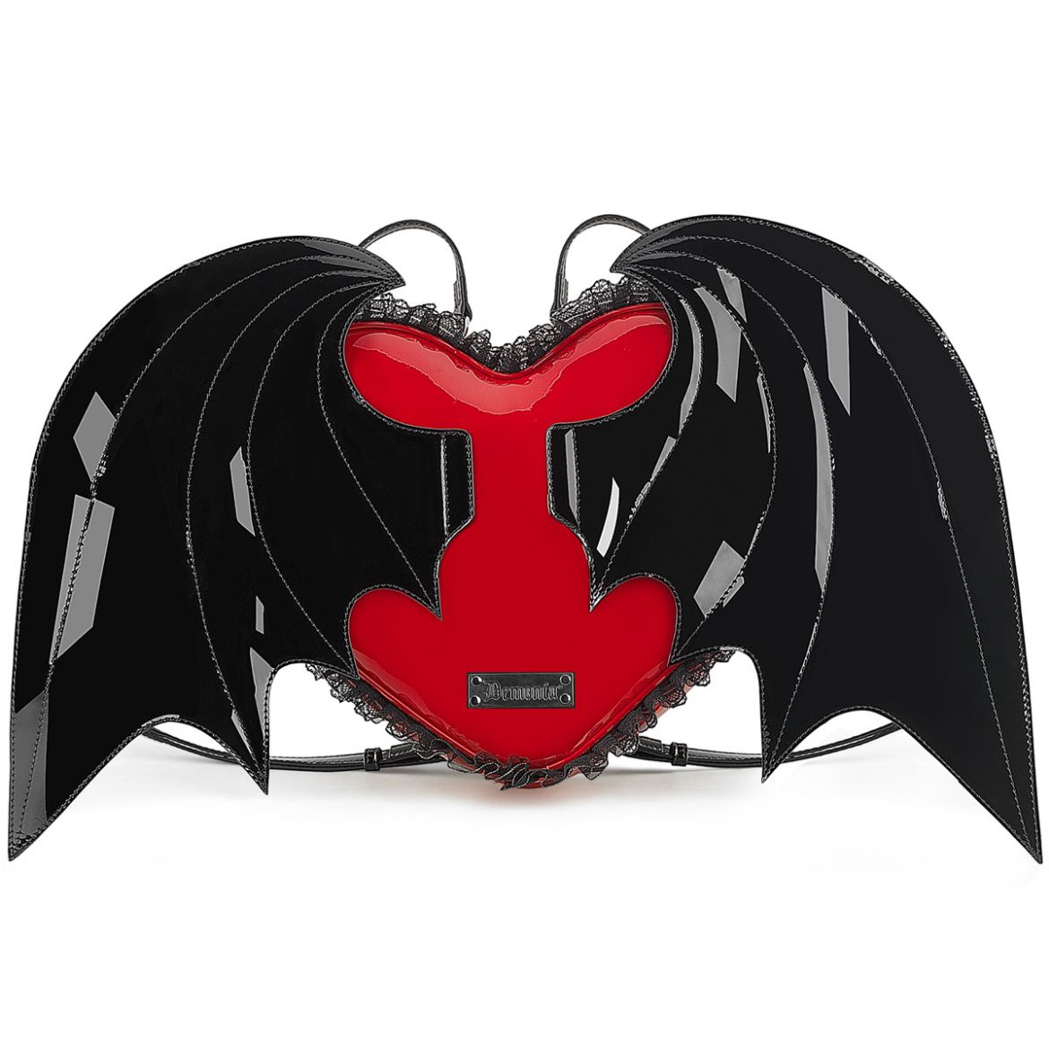 Product image of Demoniacult HB-214 Blk-Red Patent Patent Heart w/ Batwing Backpack 34x23x8 cm