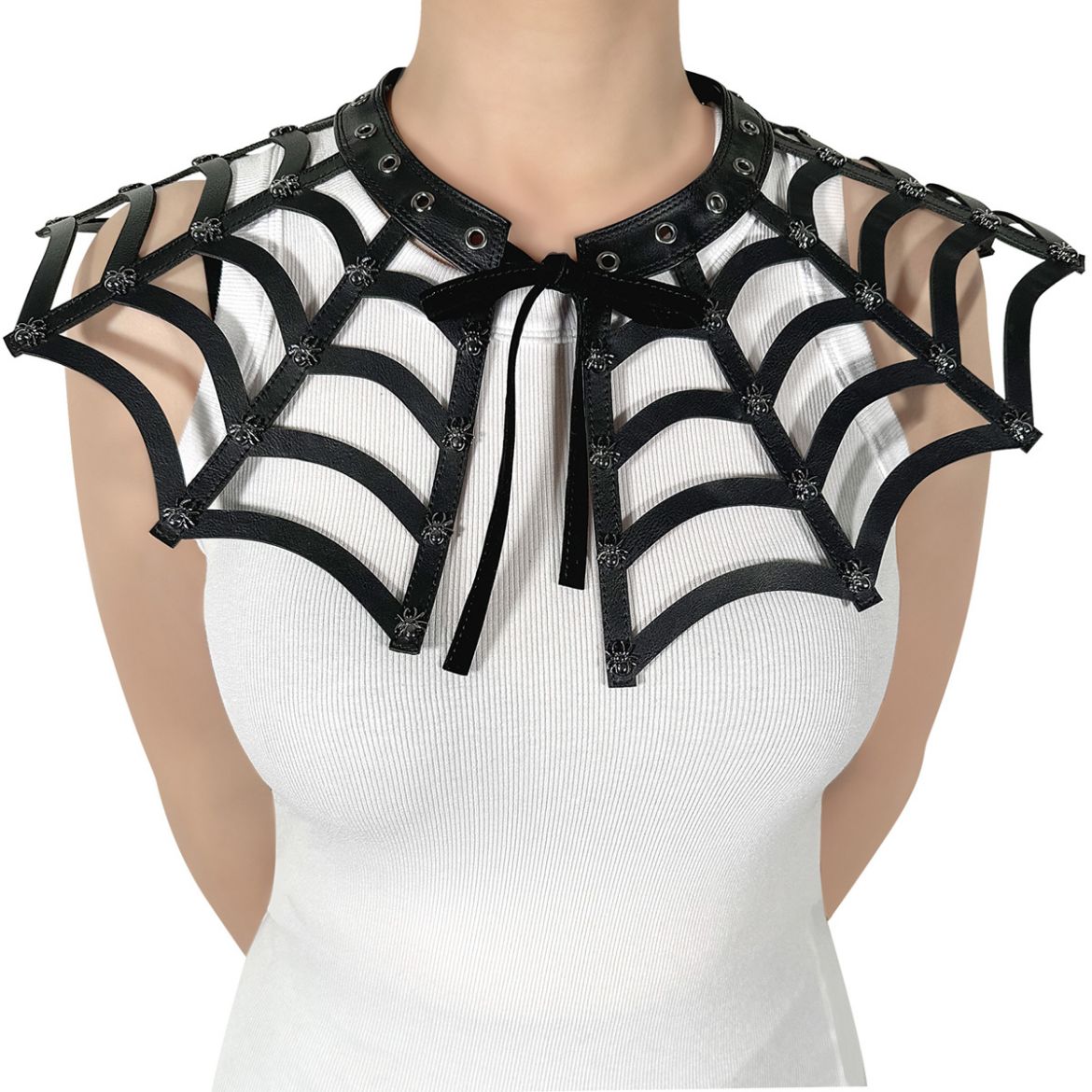 Product image of Demoniacult DA-213 Blk Faux Leather Faux Leather Spiderweb Cut Out Collar