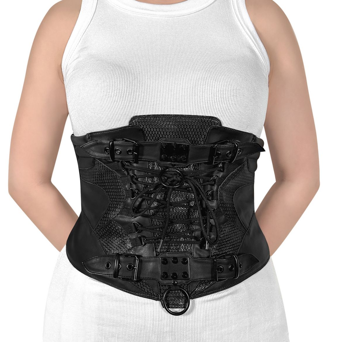 Product image of Demoniacult DA-310-SM Blk Str Faux Leather Faux Leather Waist Cincher